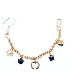 NWT Black Purse Charm Bracelet Chain Bag Strap Clover Heart Coin Gold Enamel